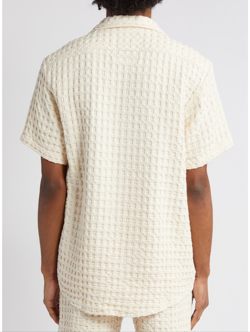 OAS Cuba Waffle Camp Knit Short Sleeve Ecru Button Down Shirt M - Picture 3 of 9